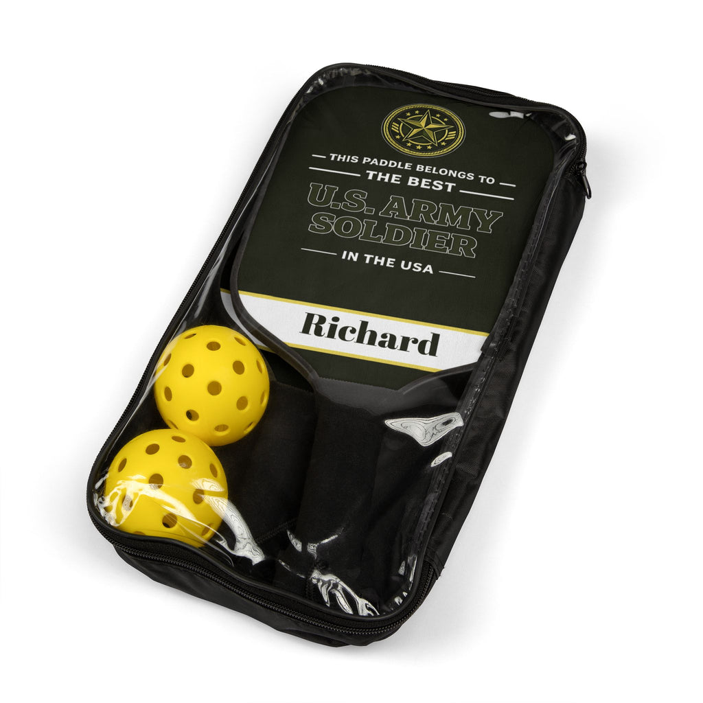 Personalized U.S. Army Soldier Pickleball Paddle Set, Custom Army Gift for Men, Military Retirement Gift, Veteran Gift Idea