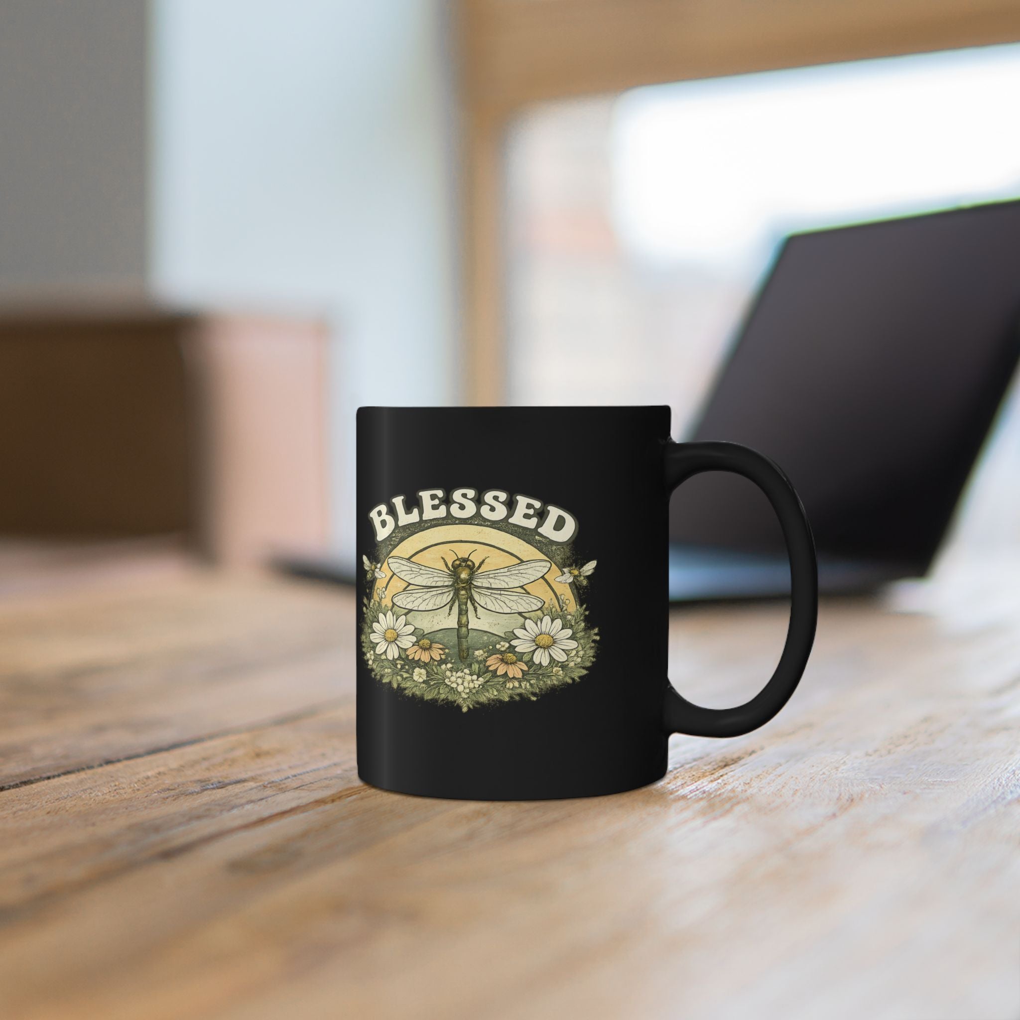 Blessed Dragonfly Mug Floral Faith Coffee Cup Boho Nature Gift for Her