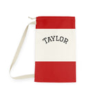 Red Stripe Personalized Laundry Bag | Drawstring Canvas Laundry Sack