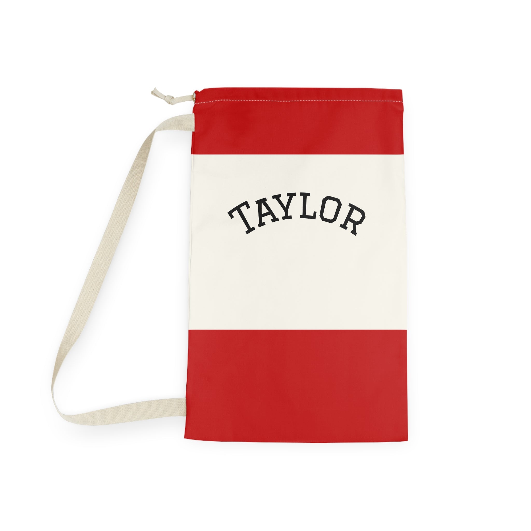Red Stripe Personalized Laundry Bag | Drawstring Canvas Laundry Sack