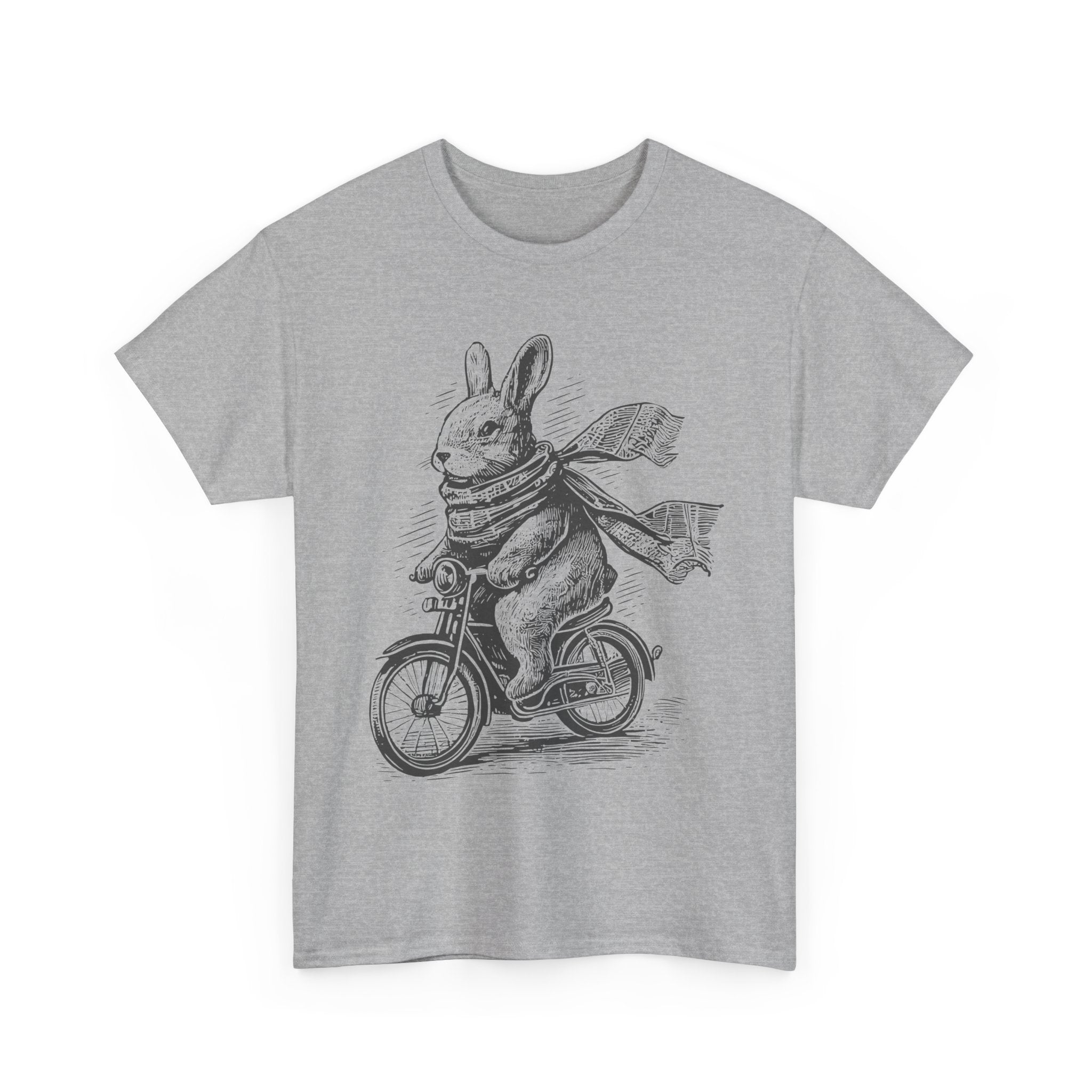 Cute Bunny Riding Bicycle T Shirt Funny Rabbit Illustration Tee Vintage Animal Shirt Gift for Animal Lovers