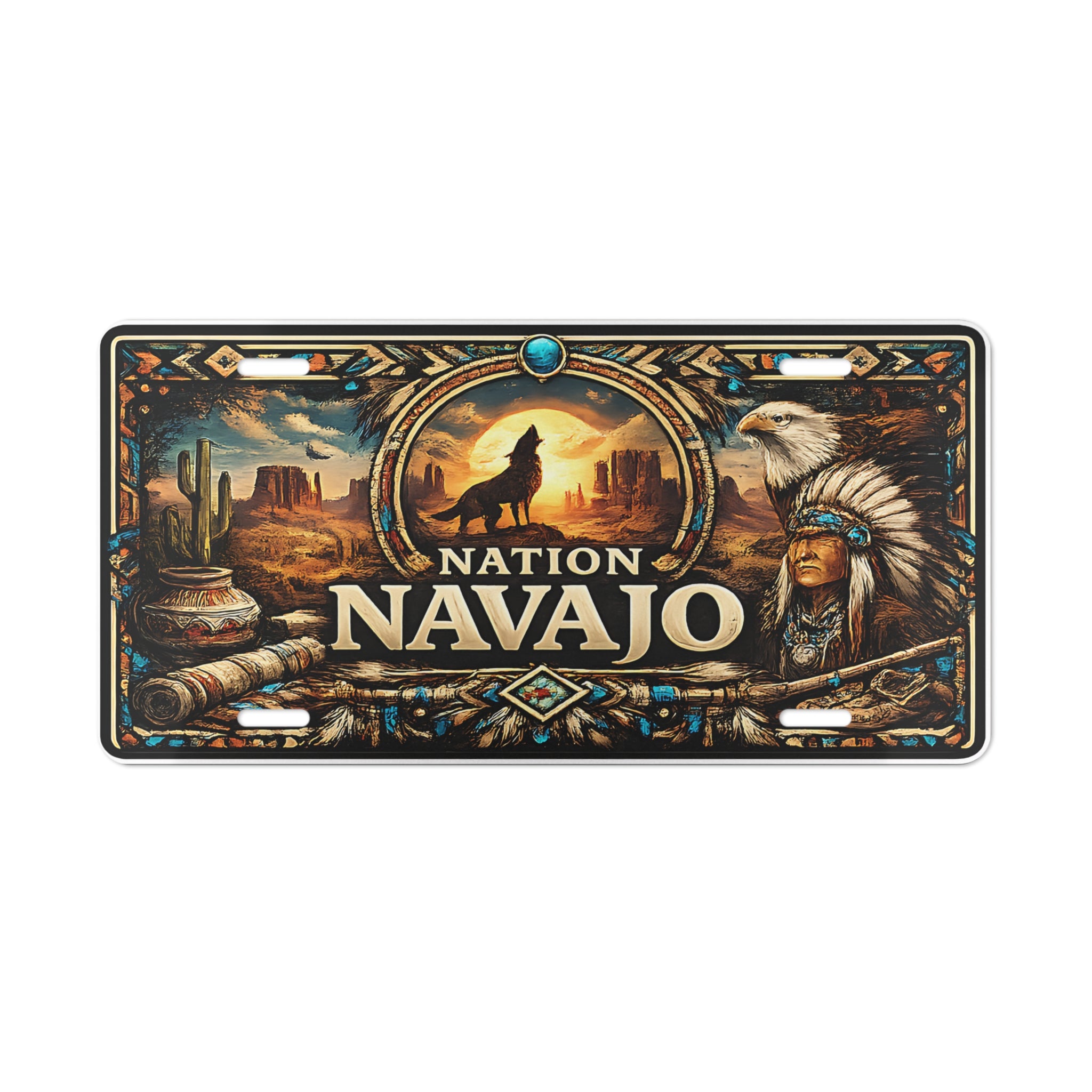 Navajo Nation Vanity License Plate Southwest Desert Native Inspired Art