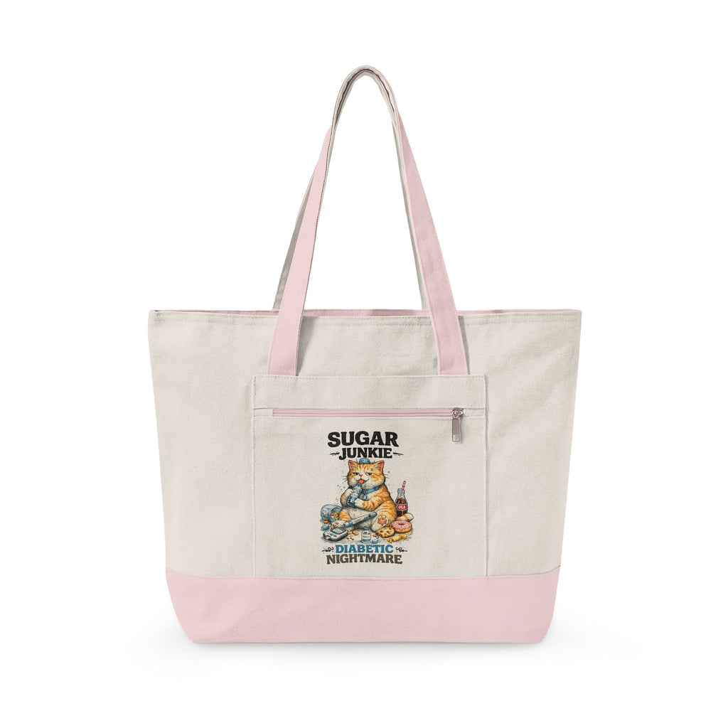 Sugar High Cat Illustration Zippered Tote | Cute Candy Cat Canvas Bag