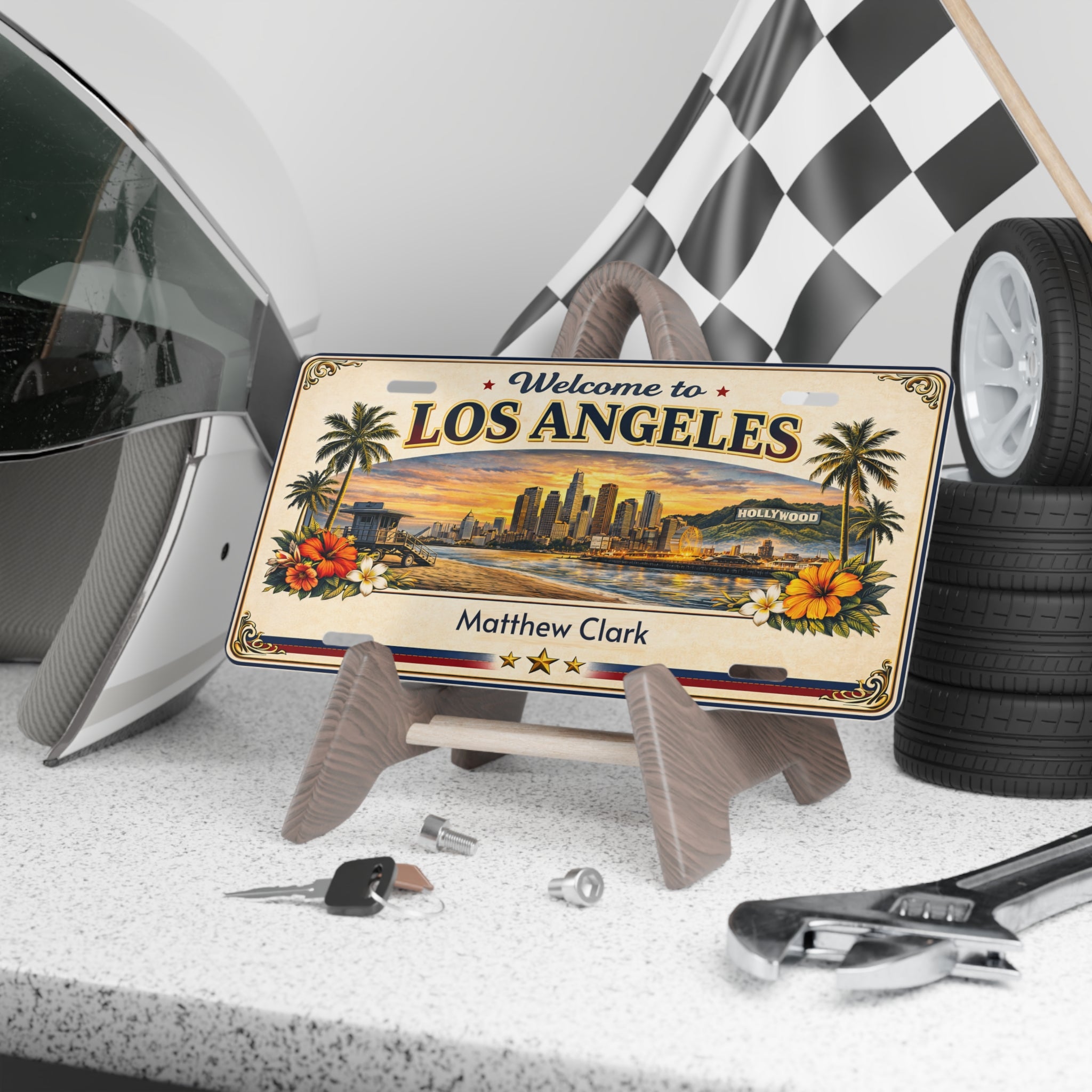 Personalized Los Angeles License Plate Sign Custom Name LA Wall Decor | Vintage California Metal Sign