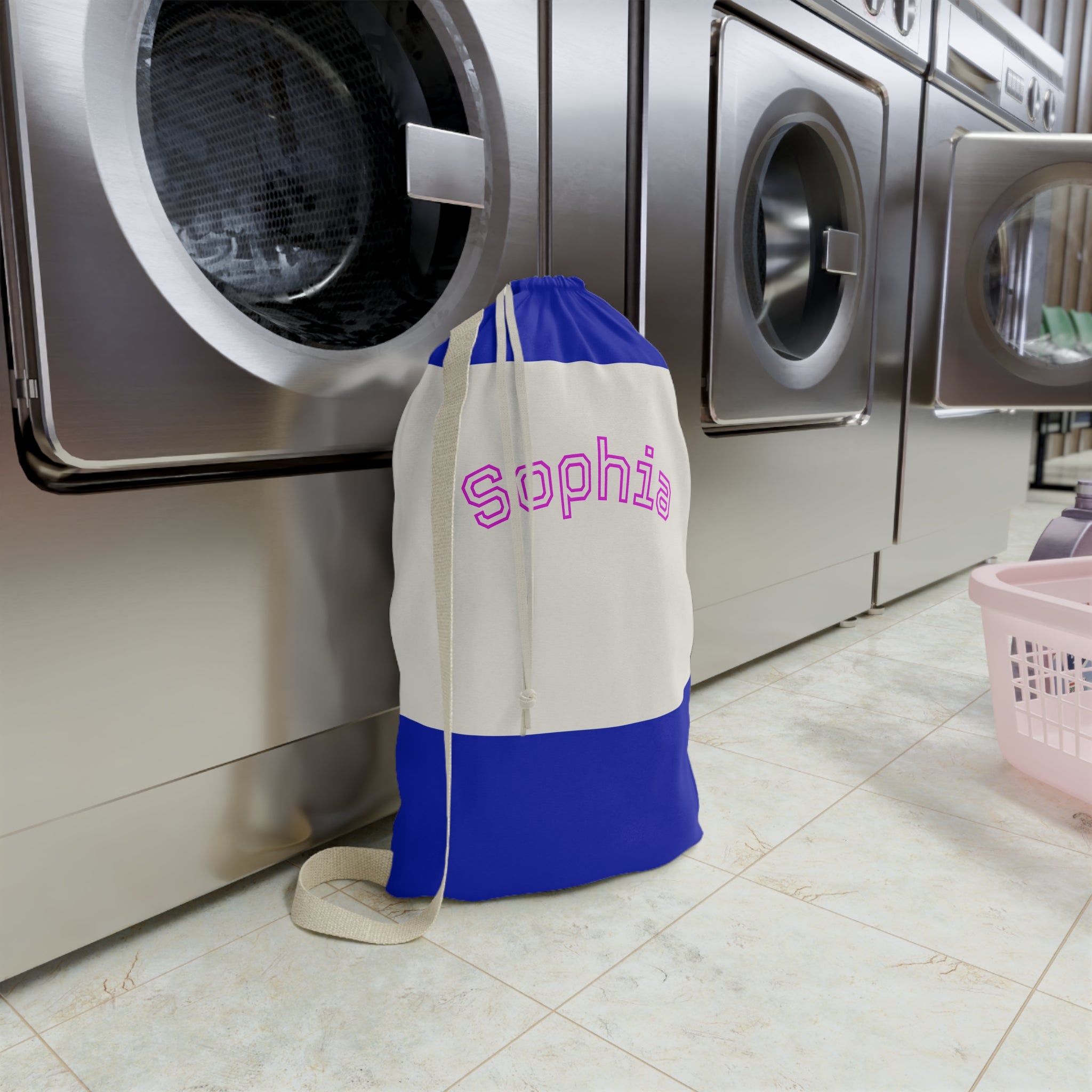 Pink Arched Name Laundry Bag | Personalized Canvas Laundry Bag