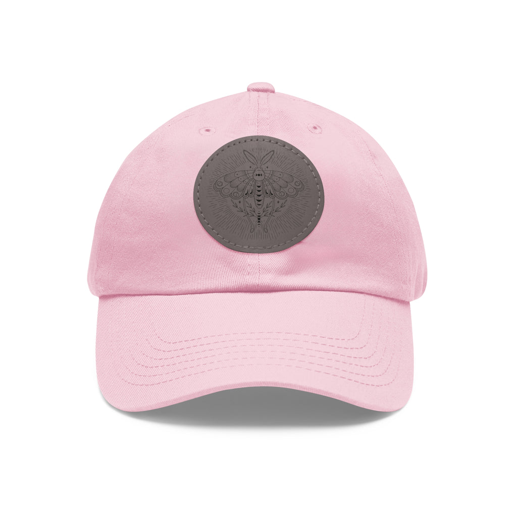Embroidered Bee Leather Patch Dad Hat  Pink Round Patch Baseball Cap