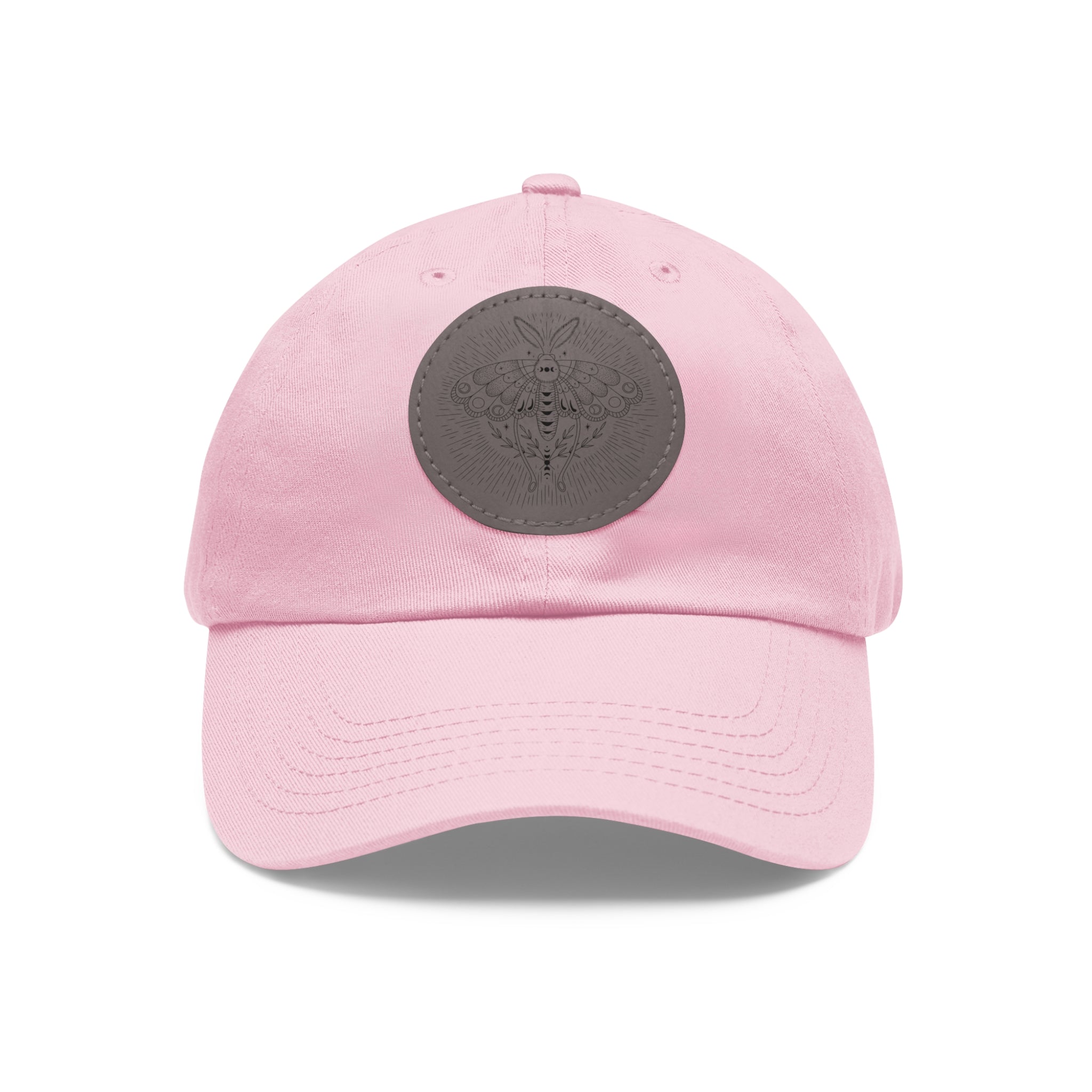 Embroidered Bee Leather Patch Dad Hat  Pink Round Patch Baseball Cap