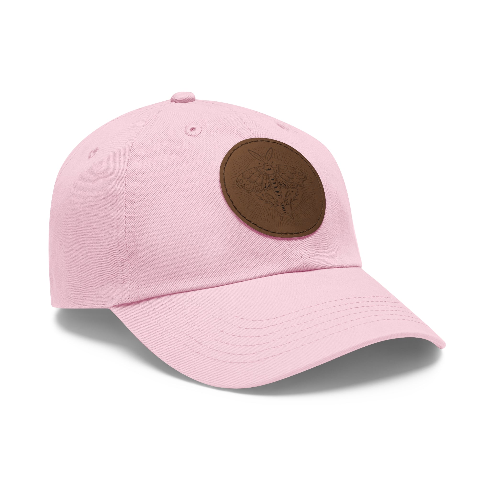 Embroidered Bee Leather Patch Dad Hat  Pink Round Patch Baseball Cap