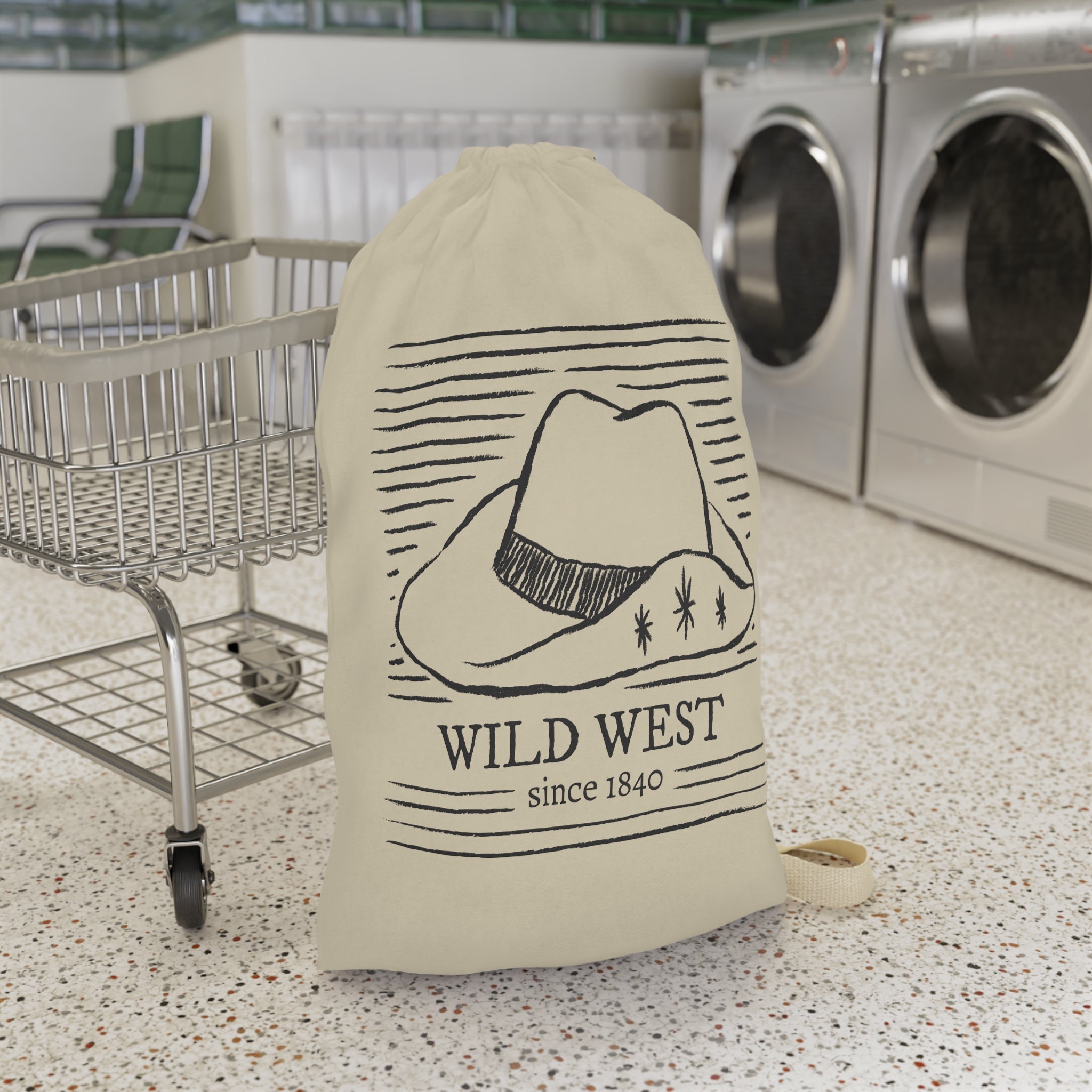 Wild West cowboy hat Laundry Bag | rustic western illustration, canvas drawstring