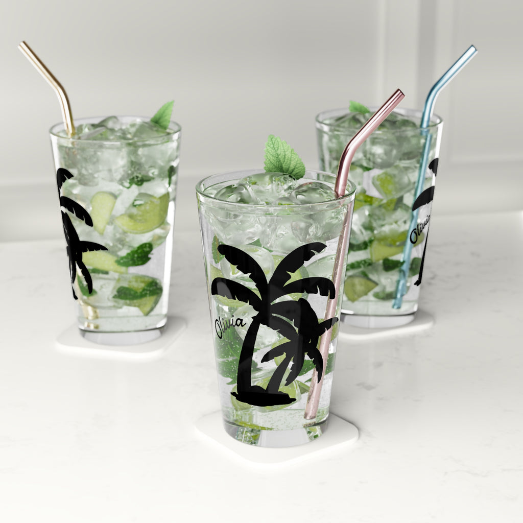 Personalized Palm Tree Pint Glass  Custom Name Tropical Beer Glass  Beach Lover Gift, Summer Barware, Vacation Vibes Cup