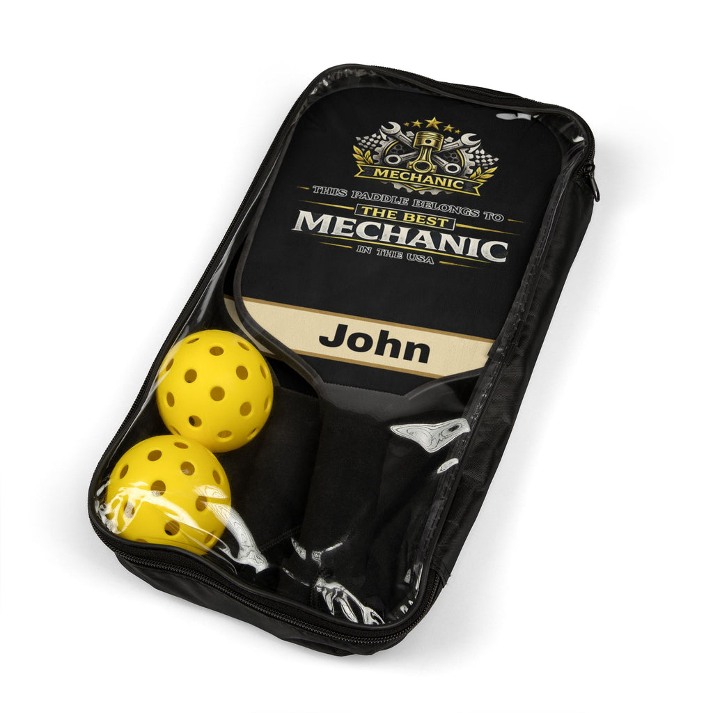 Personalized Mechanic Pickleball Paddle Set | Gift for Mechanic | Custom Name Pickleball Racket | Mechanic Gift for Him