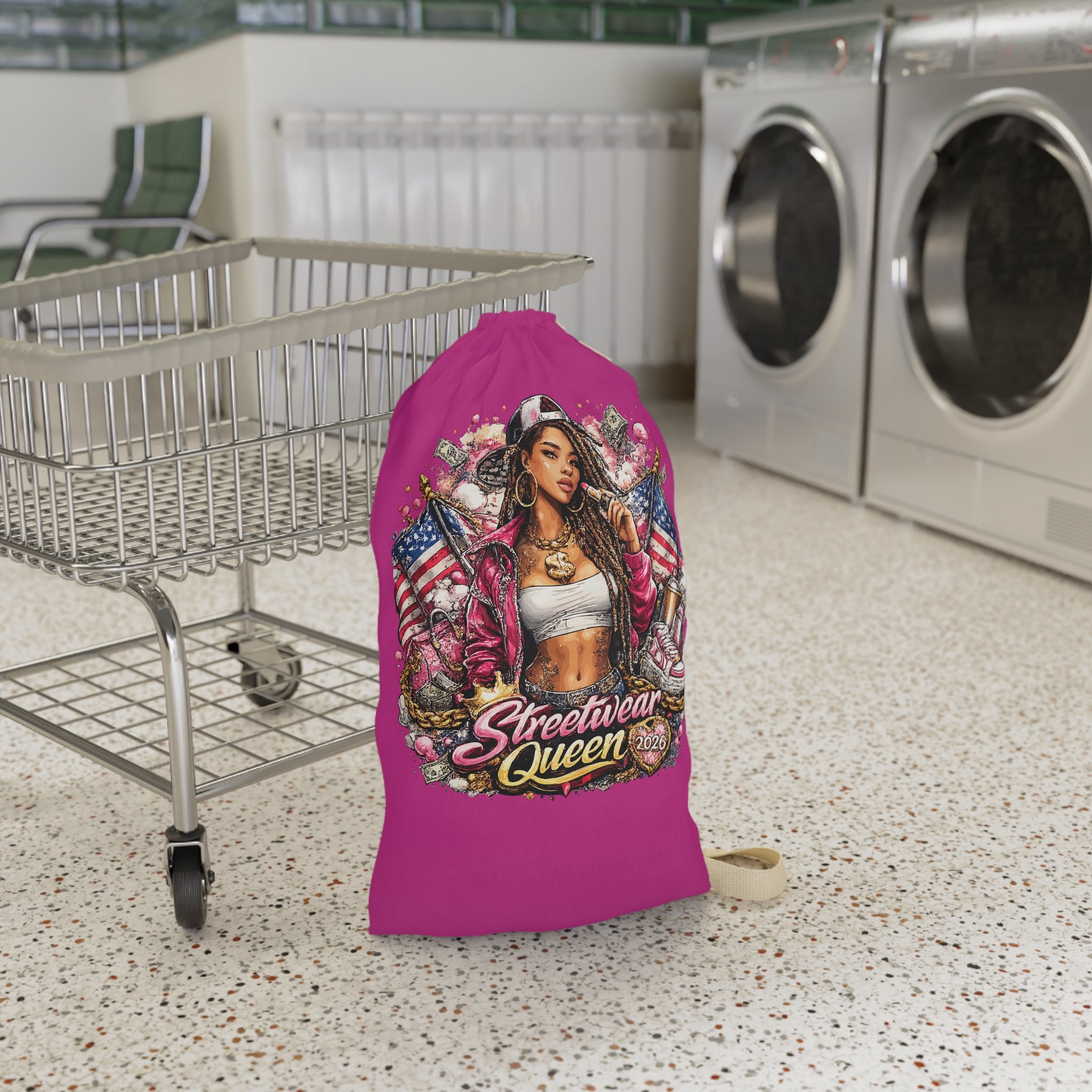 Streetwear Queen Laundry Bag | Urban Pinup Illustration, American Flags