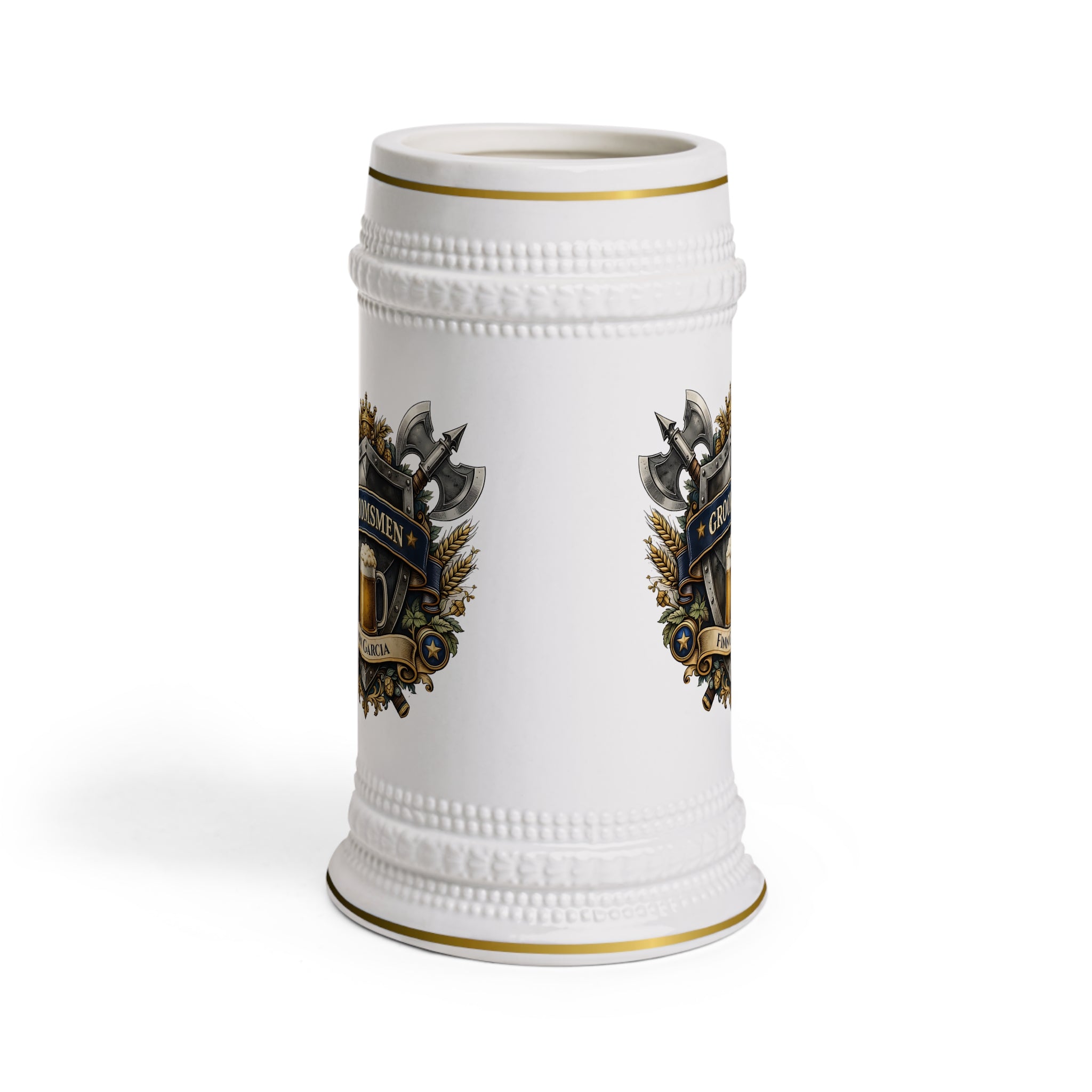 Personalized Groomsmen Beer Stein 22oz - Custom Name Wedding Mug, Medieval Shield Beer Stein