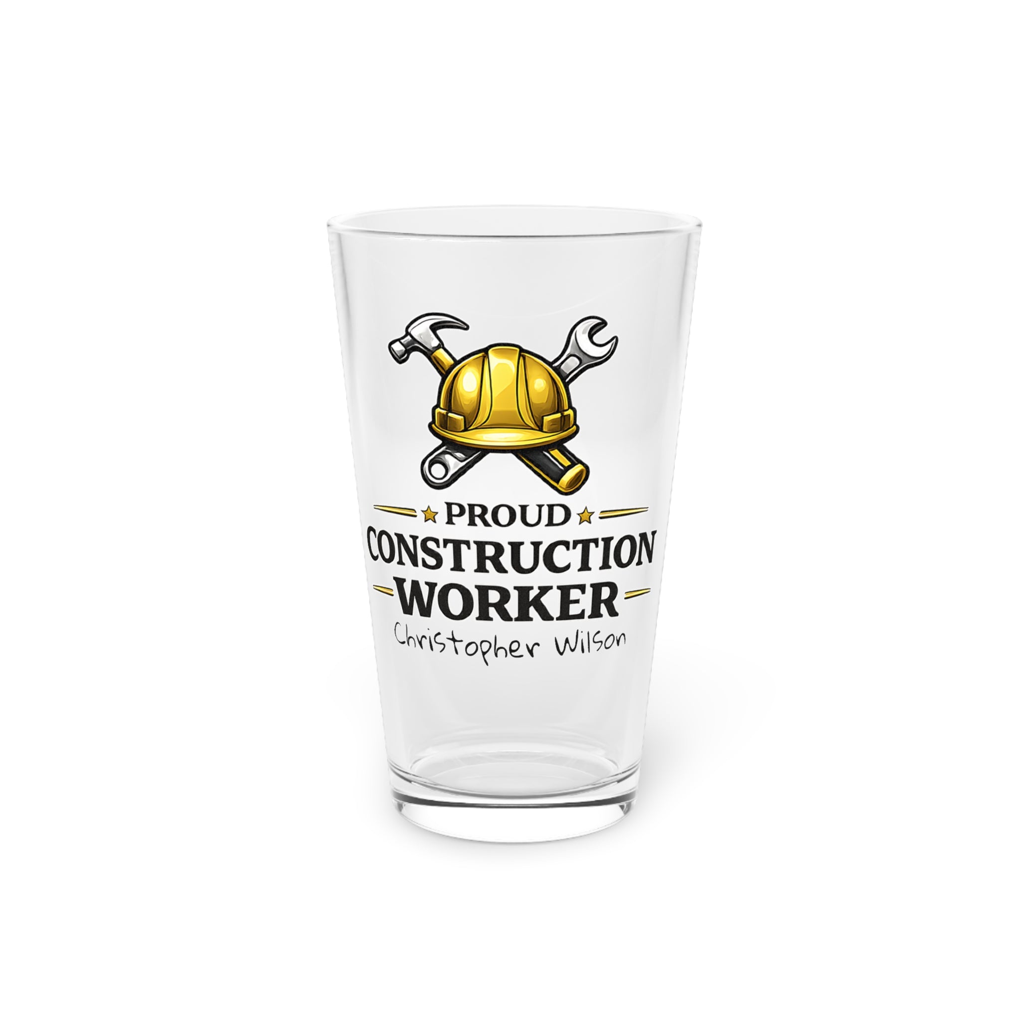 Personalized Construction Worker Pint Glass  Proud Construction Worker Beer Glass with Custom Name  Contractor Gift for Him