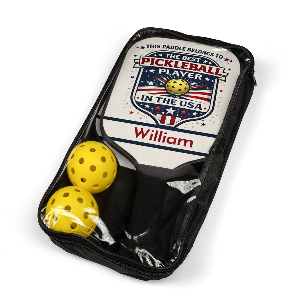 Personalized Pickleball Paddle Set USA | Custom Name Pickleball Gift for Men Women | Patriotic Pickleball Player Gift