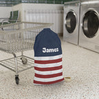 Personalized Stars Stripes Laundry Bag | Navy Red White Stripe Pocket