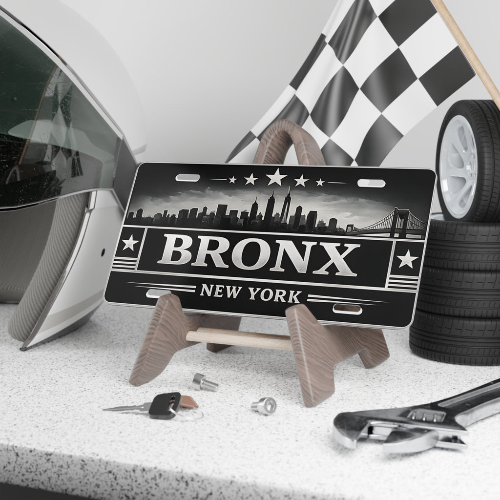 Bronx New York Vanity License Plate Black White Urban City Skyline Design