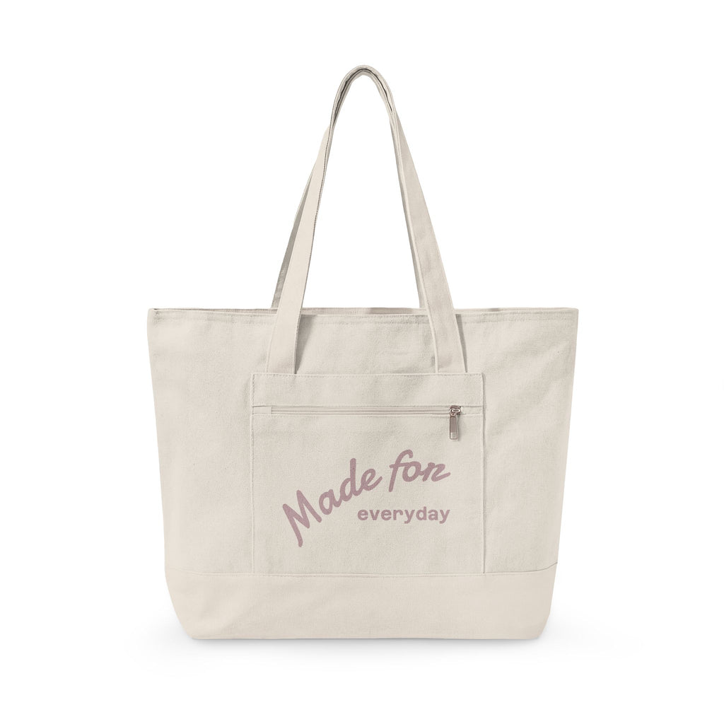 Made for everyday Zippered Canvas Tote | script text, neutral color