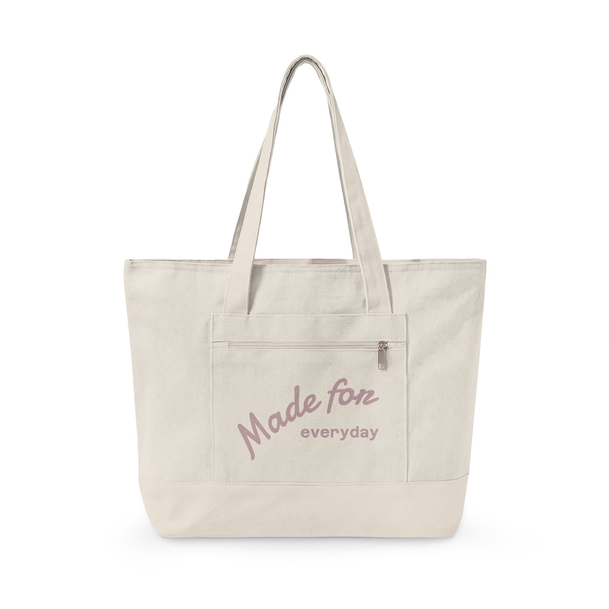 Made for everyday Zippered Canvas Tote | script text, neutral color