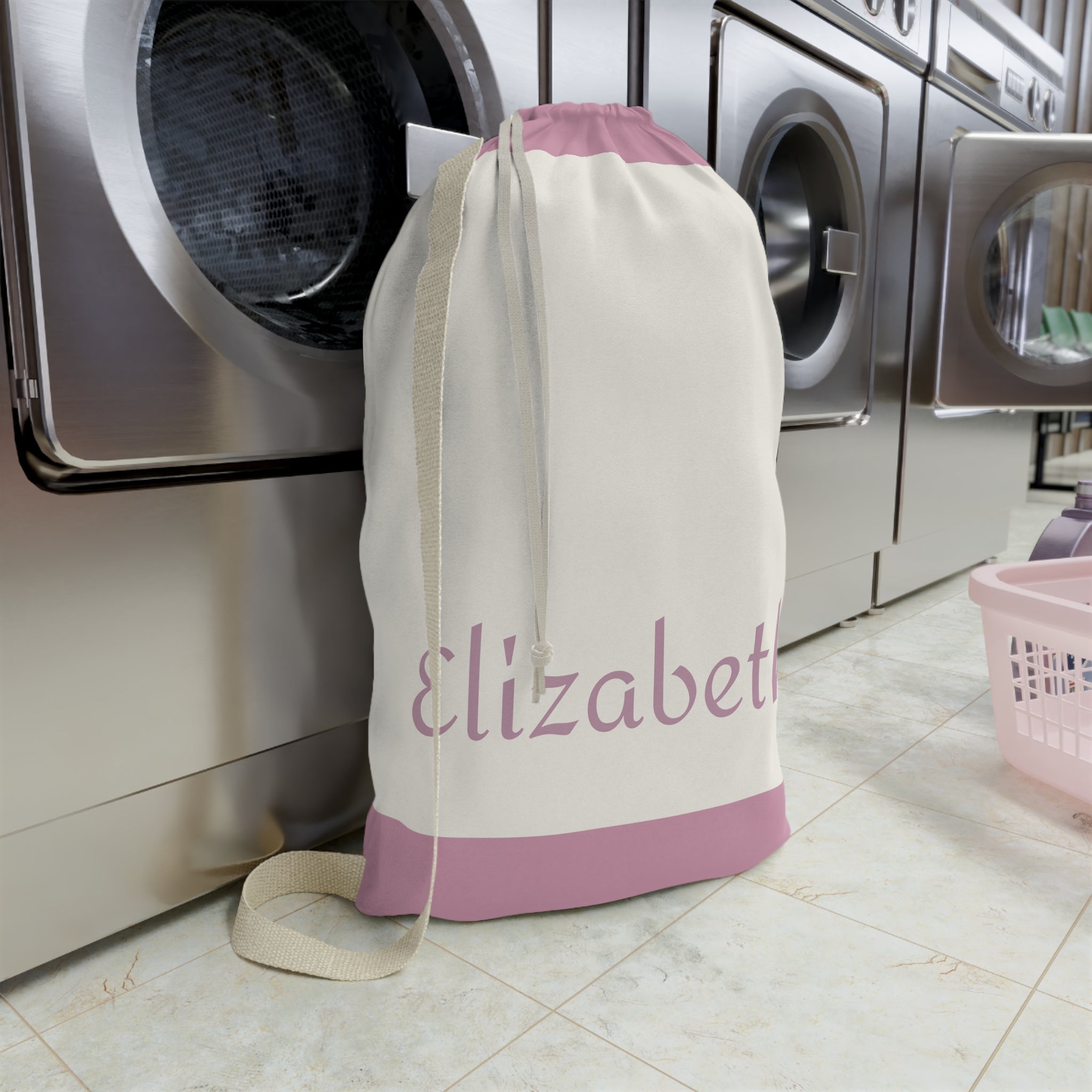 Pink Colorblock Laundry Bag | Canvas Drawstring Pouch