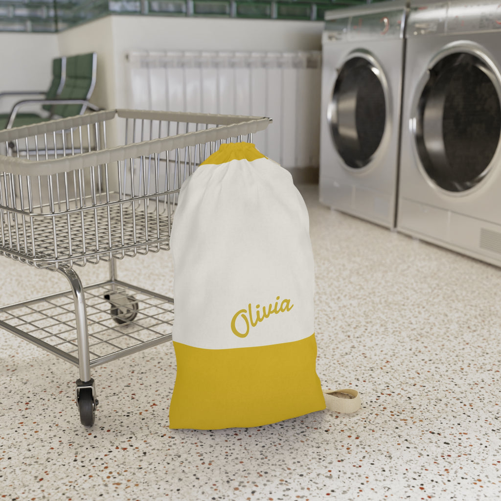 Personalized Laundry Bag | Custom Canvas Drawstring Laundry Bag | Large Reusable Laundry Sack | Personalized Yellow Canvas Laundry Bag