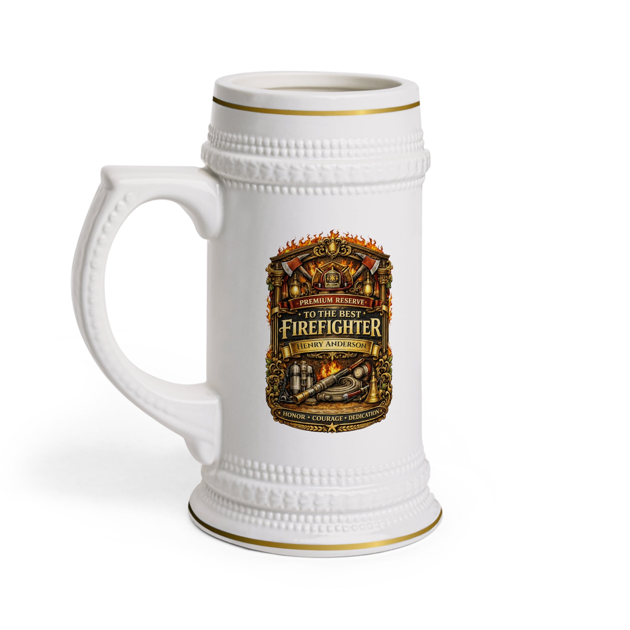 Personalized Firefighter Beer Stein 22oz - Custom Name Fireman Mug