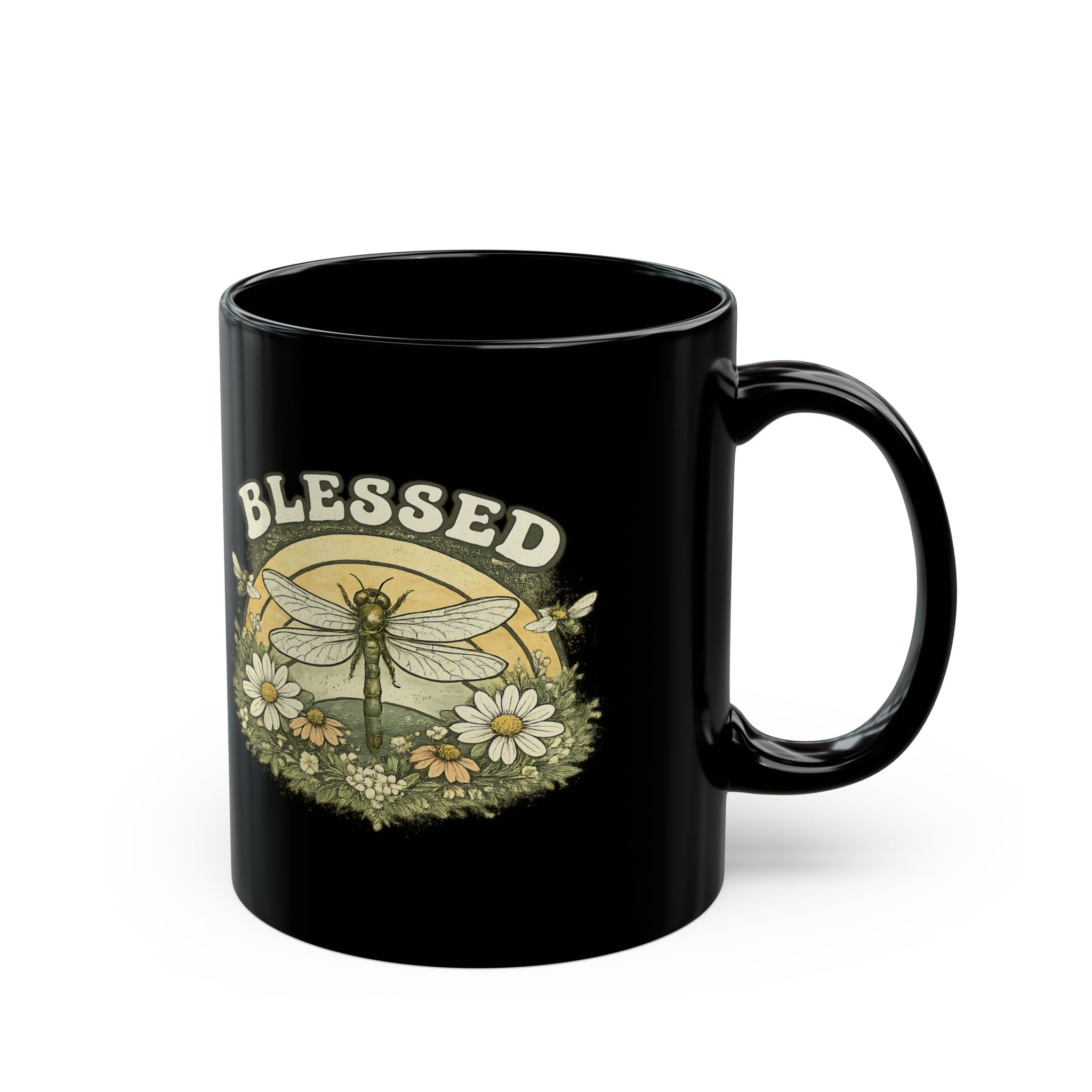 Blessed Dragonfly Mug Floral Faith Coffee Cup Boho Nature Gift for Her