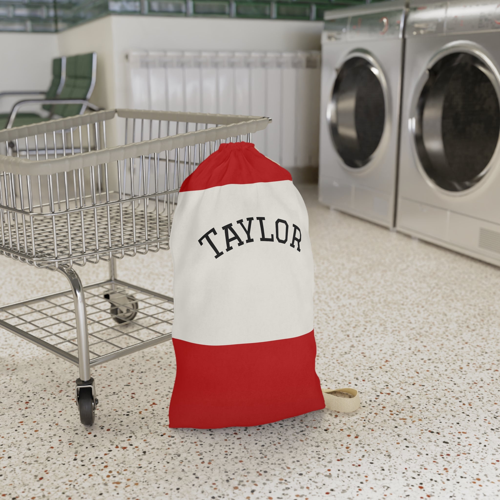 Red Stripe Personalized Laundry Bag | Drawstring Canvas Laundry Sack