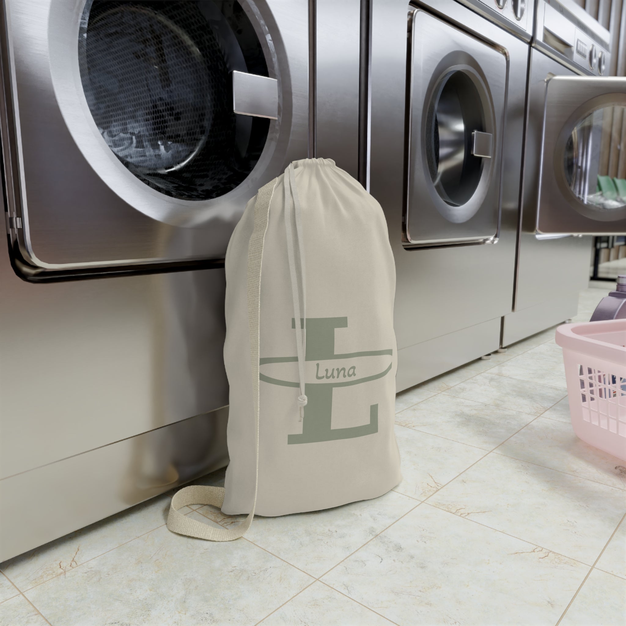 Monogram L with Name Laundry Bag | Personalized Initial Canvas Laundry Bag