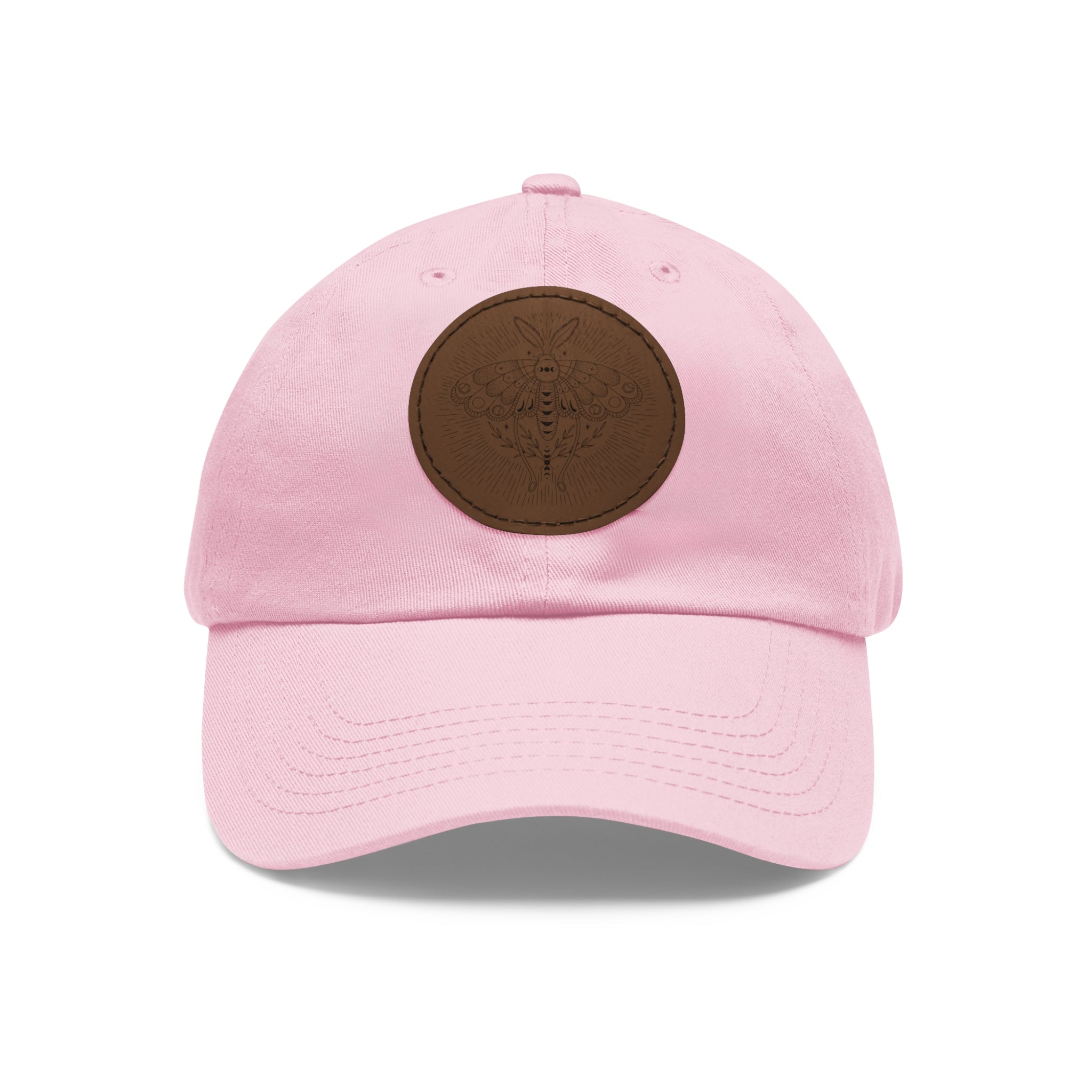 Embroidered Bee Leather Patch Dad Hat  Pink Round Patch Baseball Cap