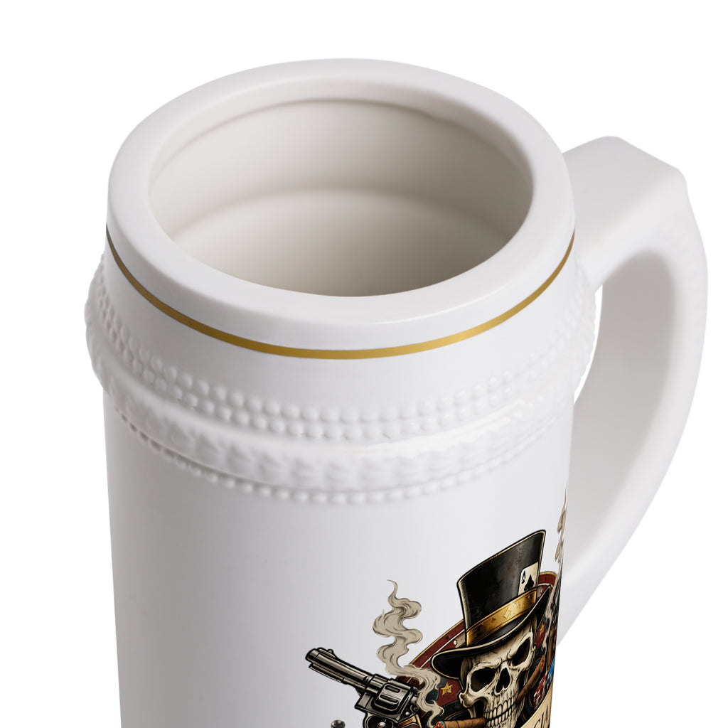 Personalized Skull Beer Stein 22oz - Custom Name Poker Mug, Gangster Style Beer Mug