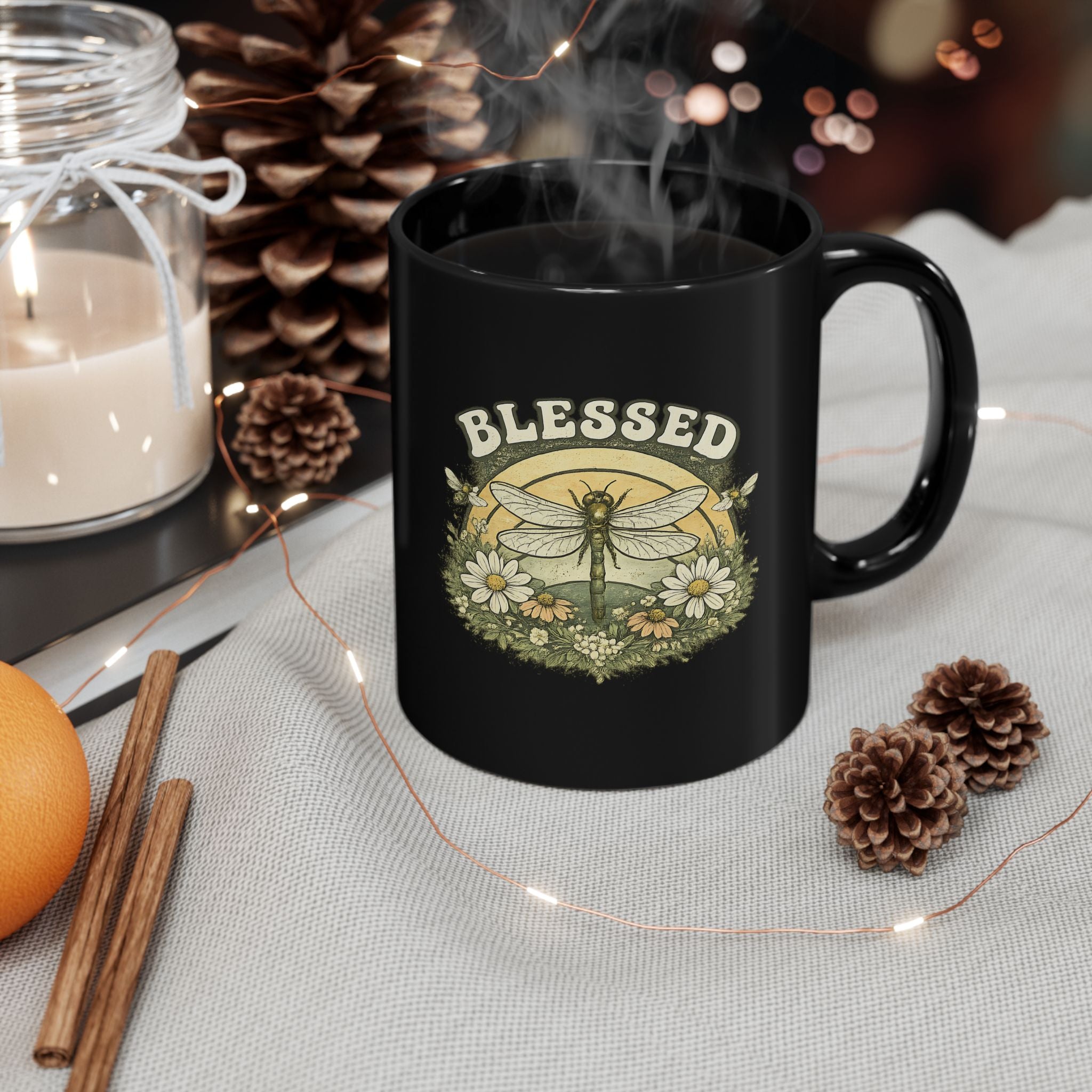 Blessed Dragonfly Mug Floral Faith Coffee Cup Boho Nature Gift for Her