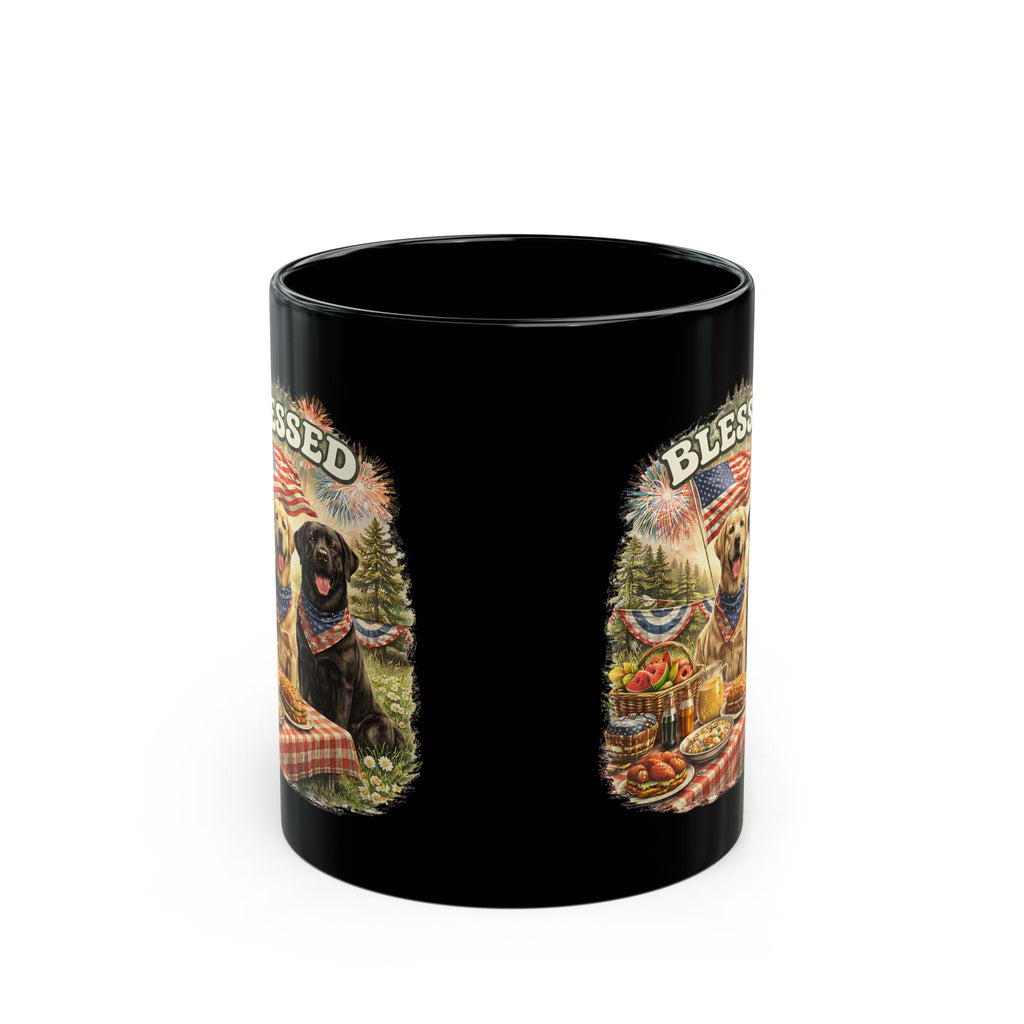 Blessed Patriotic Dog Mug American Flag Coffee Cup Faith USA Dog Lover Gift