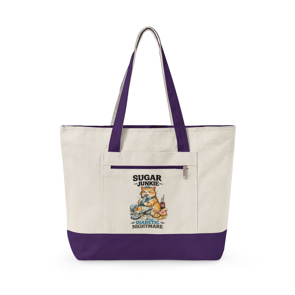 Sugar High Cat Illustration Zippered Tote | Cute Candy Cat Canvas Bag