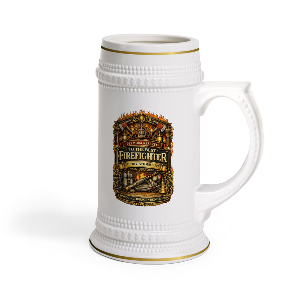 Personalized Firefighter Beer Stein 22oz - Custom Name Fireman Mug