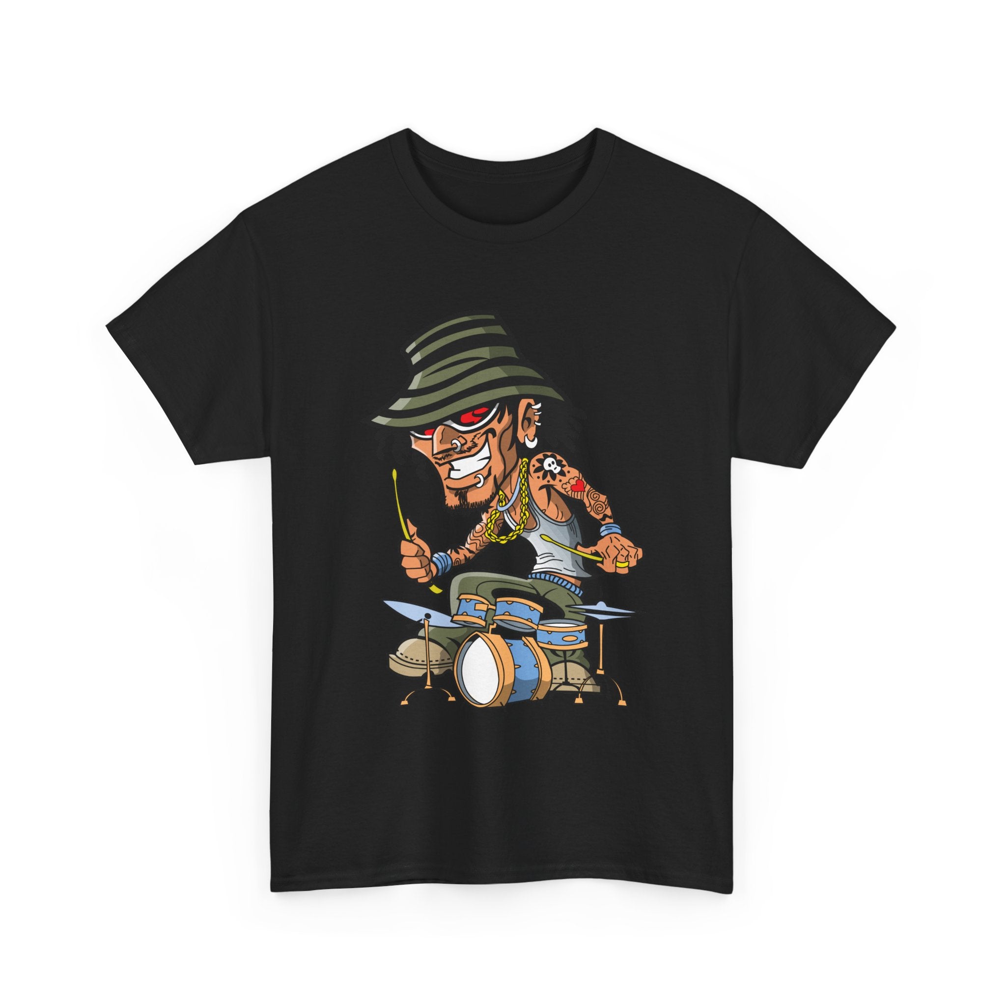 Drummer T Shirt Cartoon Musician Tee Funny Drum Player Shirt Band Music Gift for Drummers