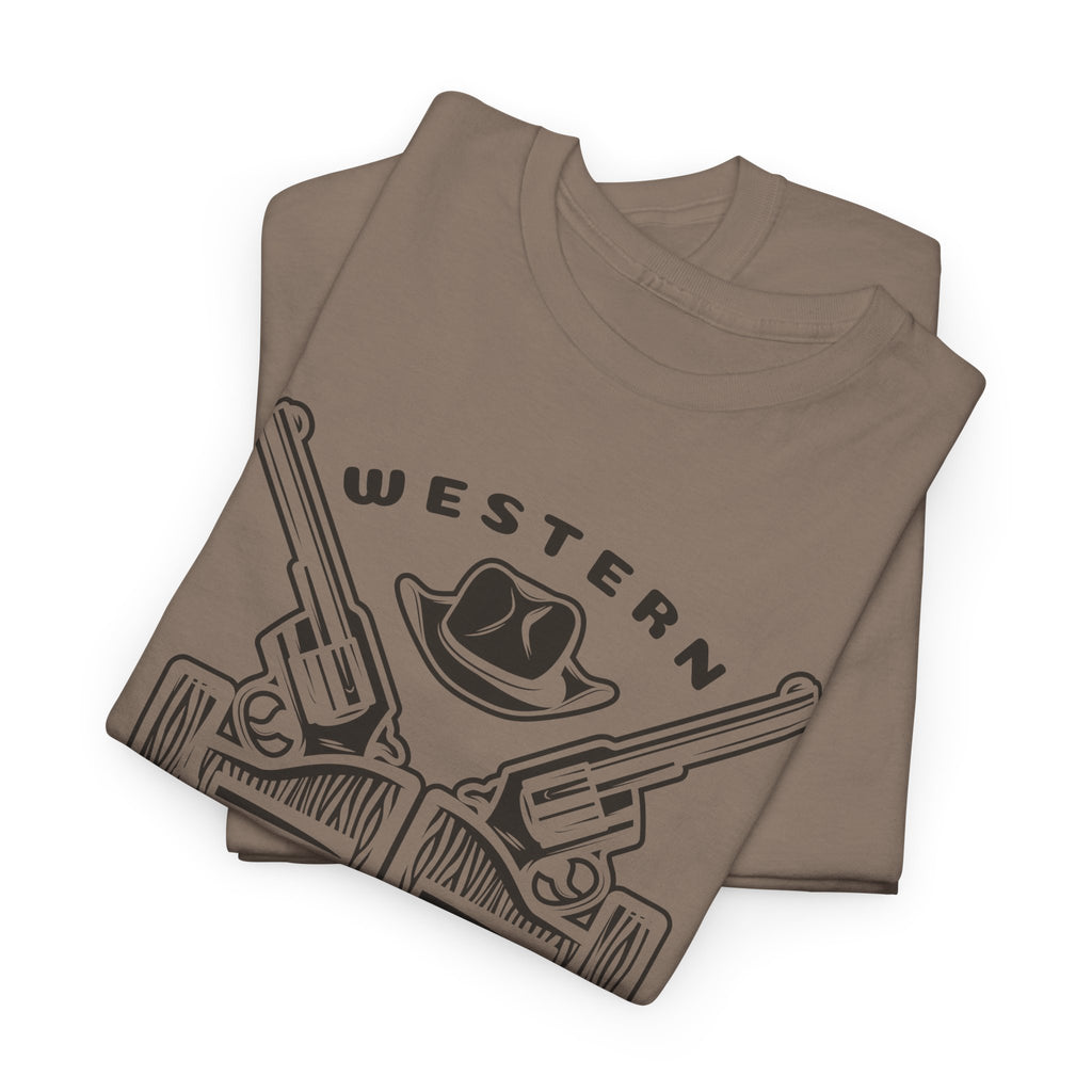 Western Saloon T-Shirt  Vintage Cowboy Guns & Hat Graphic Tee