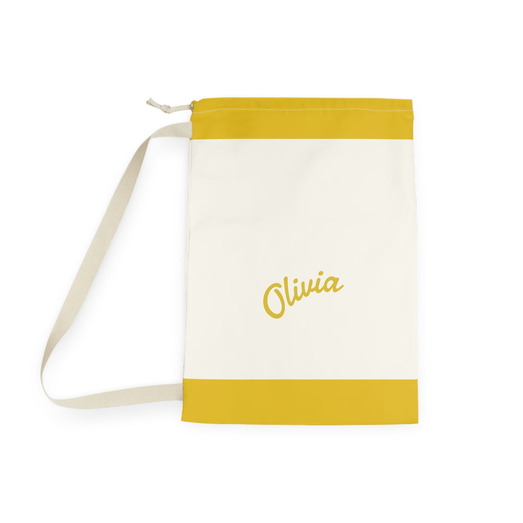Personalized Laundry Bag | Custom Canvas Drawstring Laundry Bag | Large Reusable Laundry Sack | Personalized Yellow Canvas Laundry Bag