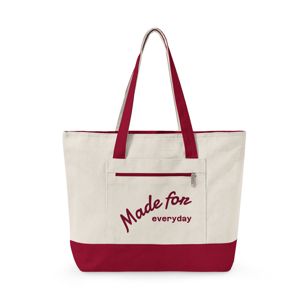 Made for everyday Zippered Canvas Tote | script text, neutral color