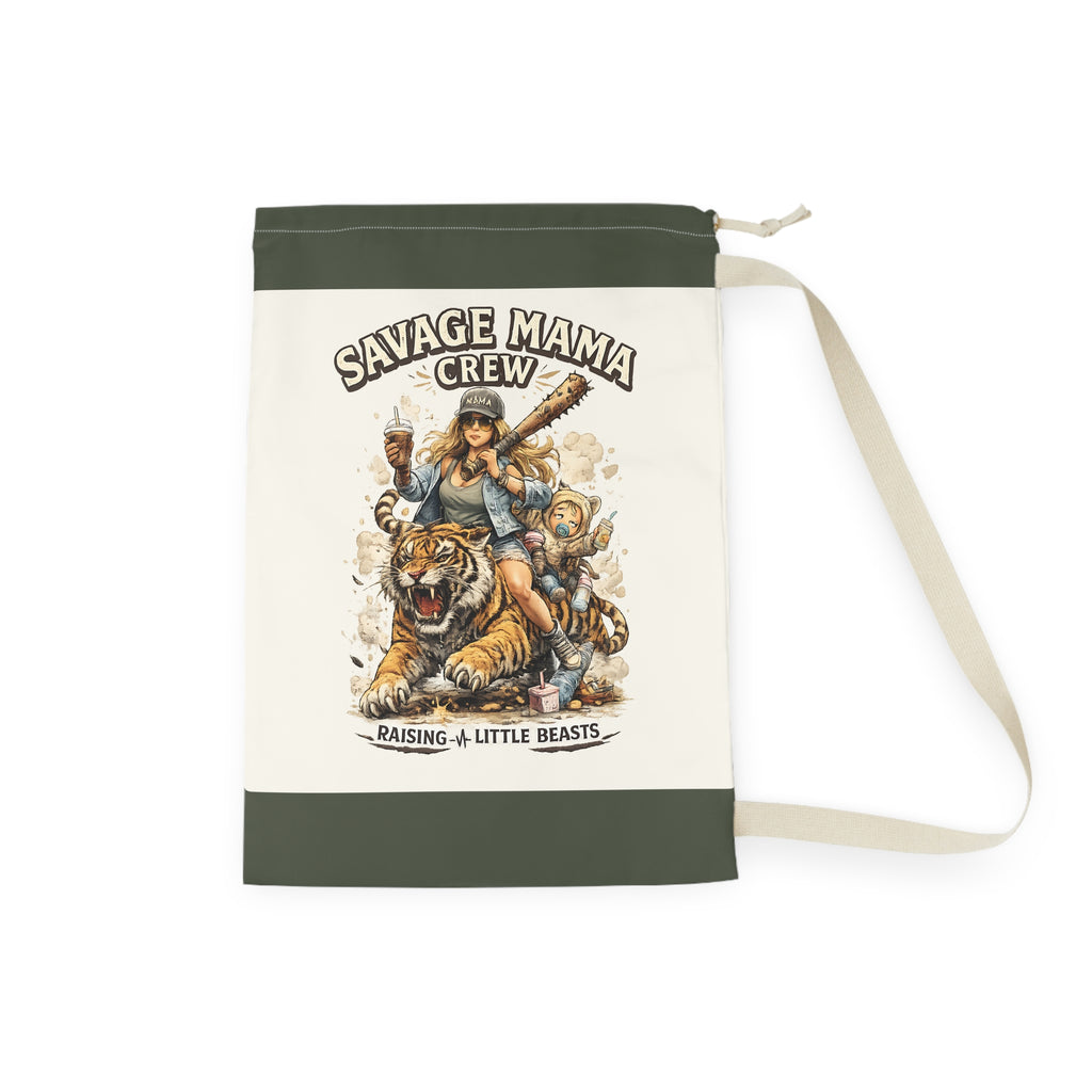 Savage Mama Crew Laundry Bag | Illustrated Mom and Kids, Tiger Rider