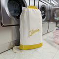Personalized Laundry Bag | Custom Canvas Drawstring Laundry Bag | Large Reusable Laundry Sack | Personalized Yellow Canvas Laundry Bag