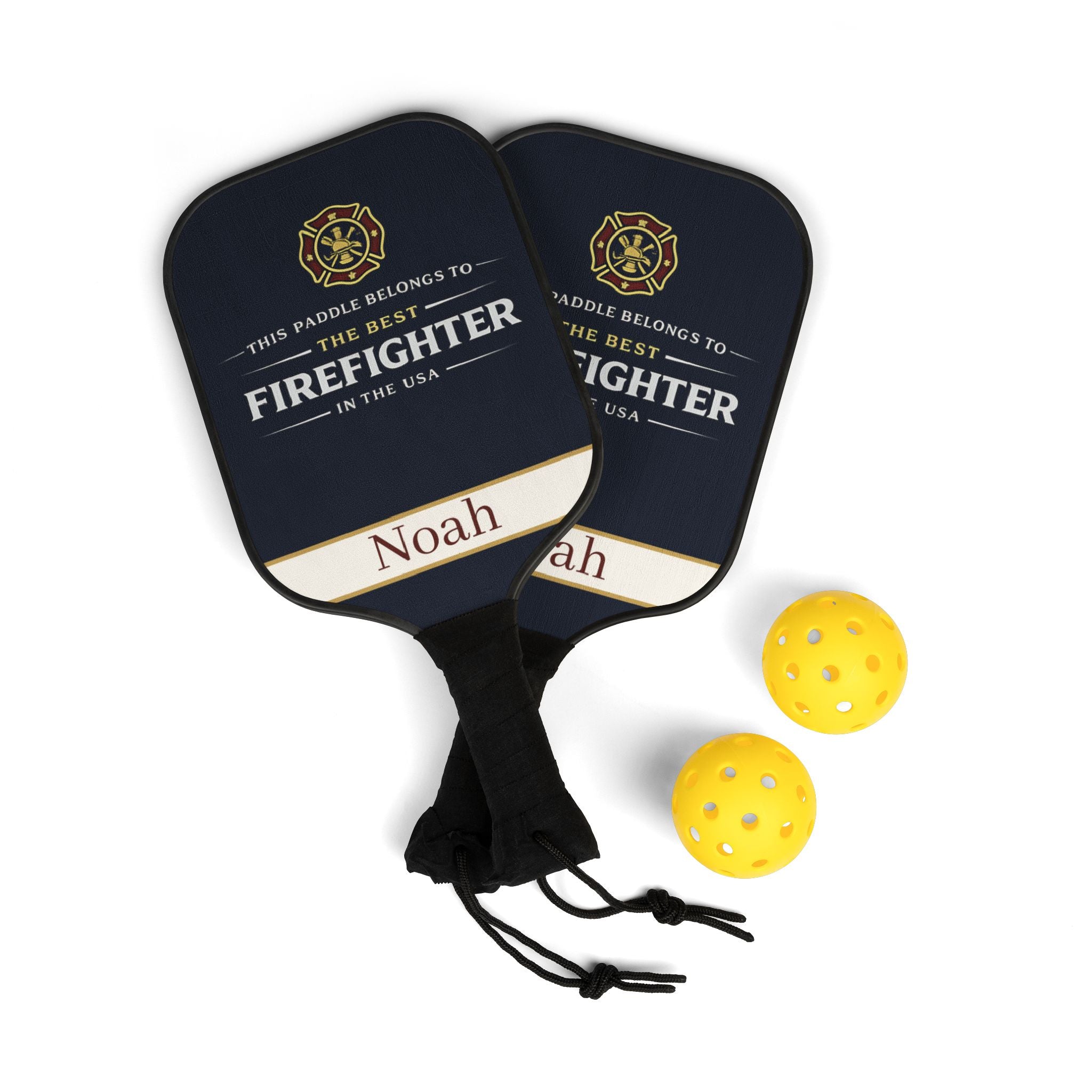 Personalized Firefighter Pickleball Paddle Set | Custom Fireman Gift for Men | First Responder Gift | USA Firefighter Present